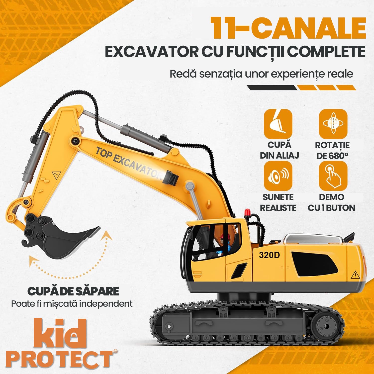 Excavator Cu Telecomanda Pentru Copii KidProtect IronClaw RC Excavator Cu Telecomanda Pentru Copii KidProtect IronClaw RC